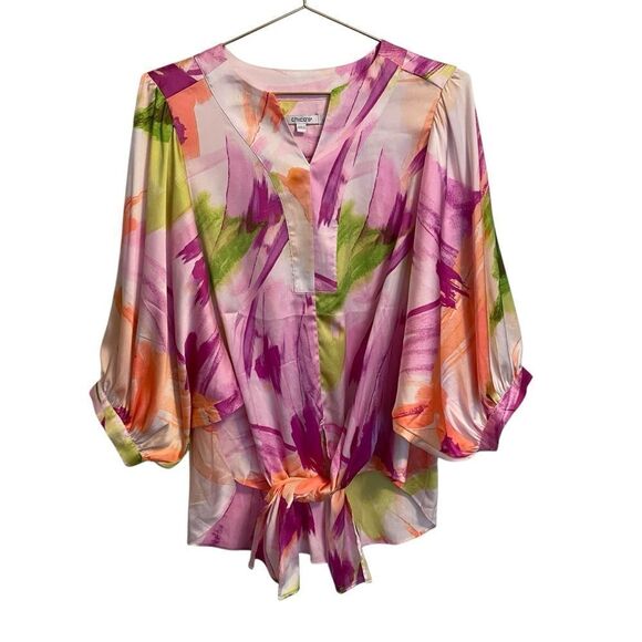 Chico's Floral Tie Front Watercolor Print Dolman Sleeves Size MED - Picture 1 of 7